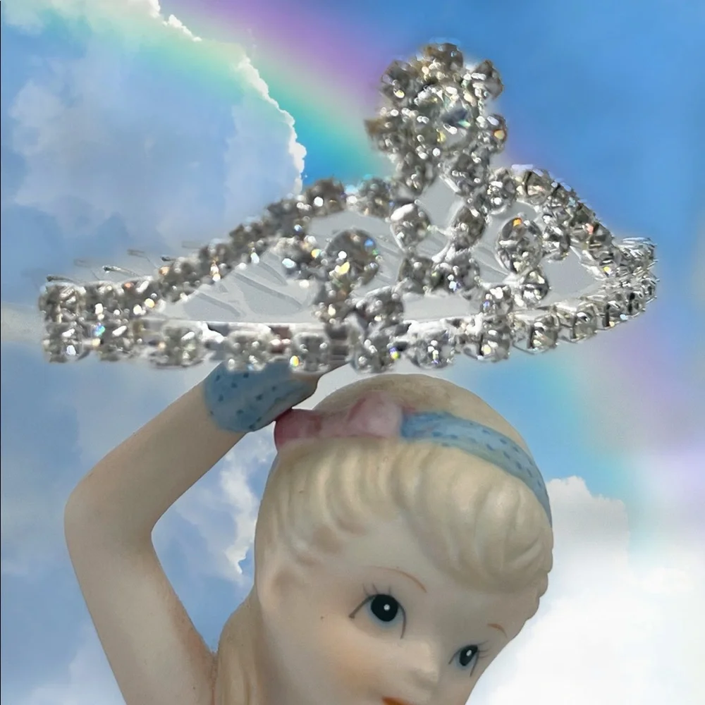 Vtg Rhinestone Flower Tiara Comb